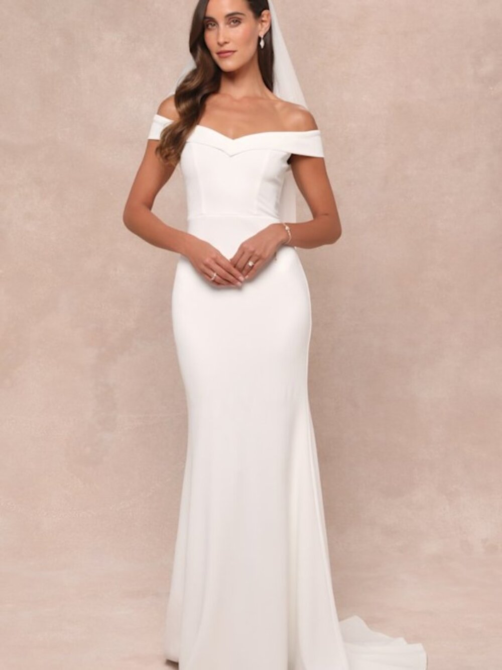 White Off-the-shoulder Mermaid Maxi Wedding Formal Dress - Size S